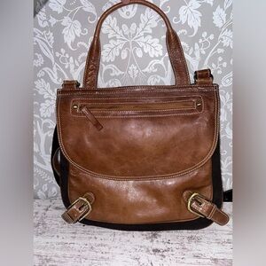 Sophia Visconti Purse Brown Suede And Patent Leather Brown Pink/ white lining